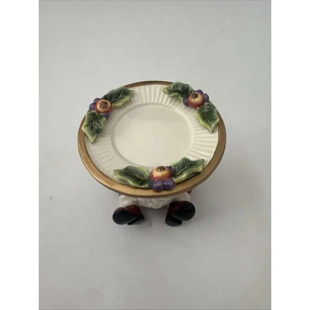 FITZ AND FLOYD Christmas Santa Pillar Candle Holder Candy Dish Ceramic